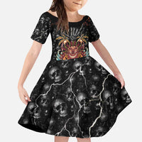Aloha Halloween Family Matching Mermaid Dress and Hawaiian Shirt Horror Tiki Heavy Metal Style LT05 Daughter's Dress Black - Polynesian Pride