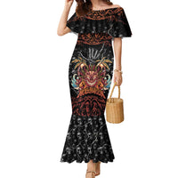 Aloha Halloween Family Matching Mermaid Dress and Hawaiian Shirt Horror Tiki Heavy Metal Style LT05 Mom's Dress Black - Polynesian Pride