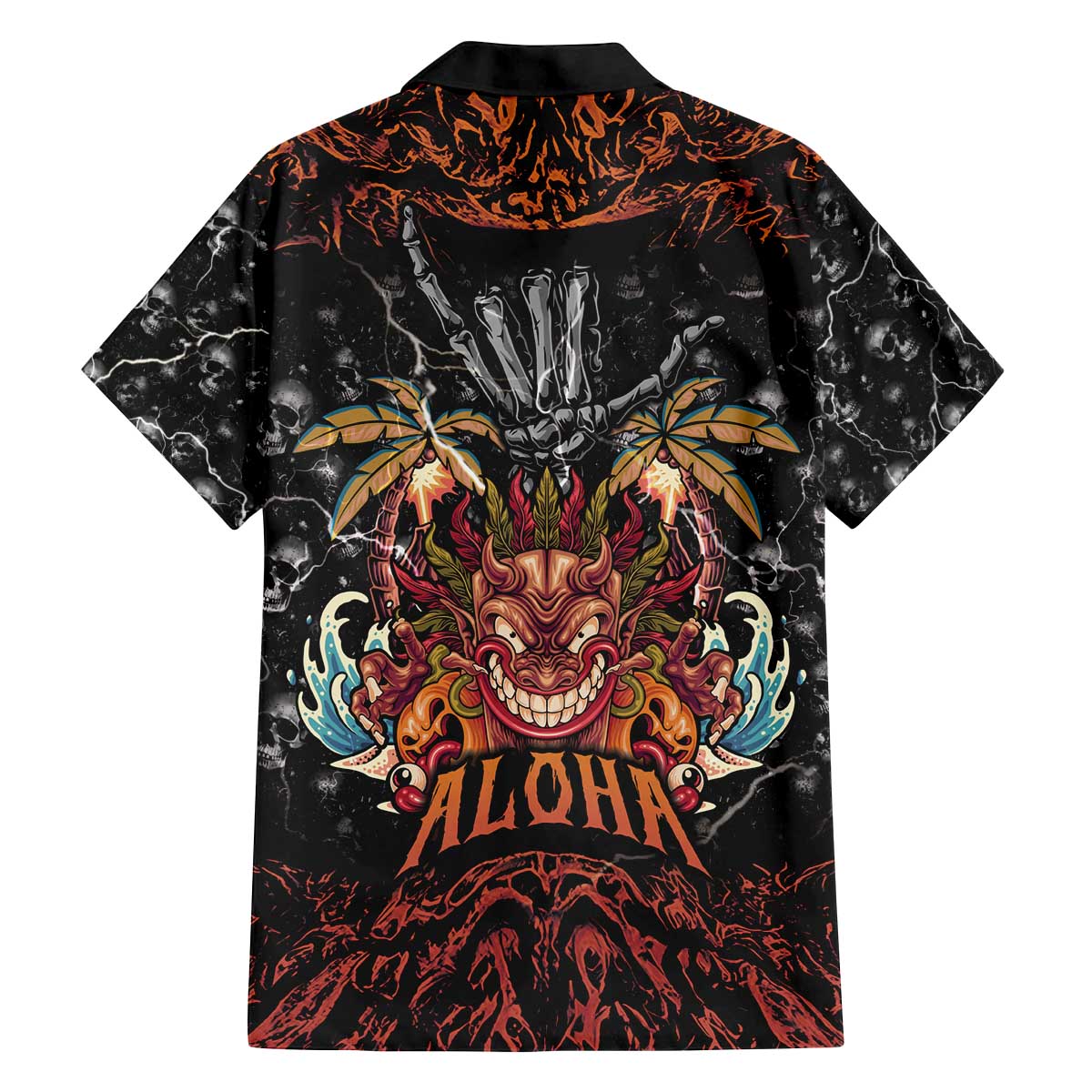 Aloha Halloween Family Matching Off The Shoulder Long Sleeve Dress and Hawaiian Shirt Horror Tiki Heavy Metal Style LT05 - Polynesian Pride