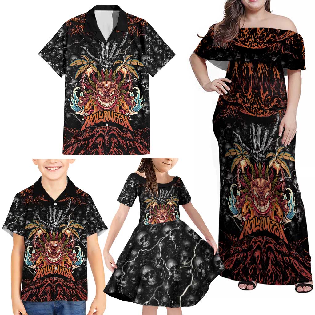 Aloha Halloween Family Matching Off Shoulder Maxi Dress and Hawaiian Shirt Horror Tiki Heavy Metal Style LT05 - Polynesian Pride