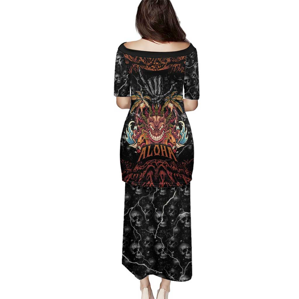 Aloha Halloween Family Matching Puletasi and Hawaiian Shirt Horror Tiki Heavy Metal Style - Polynesian Pride
