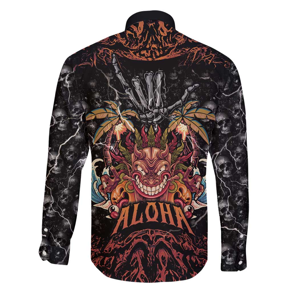 Aloha Halloween Family Matching Short Sleeve Bodycon Dress and Hawaiian Shirt Horror Tiki Heavy Metal Style LT05 - Polynesian Pride