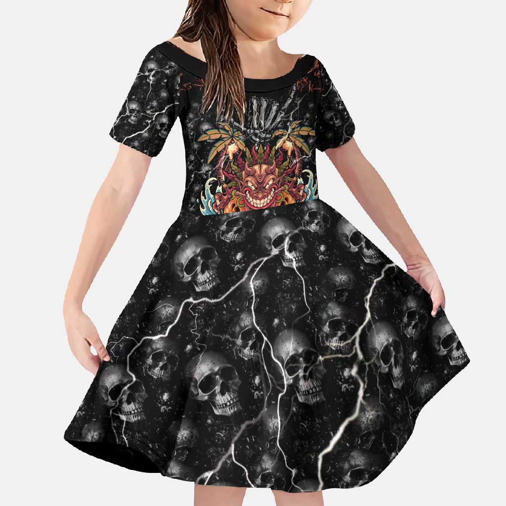 Aloha Halloween Family Matching Summer Maxi Dress and Hawaiian Shirt Horror Tiki Heavy Metal Style LT05 Daughter's Dress Black - Polynesian Pride