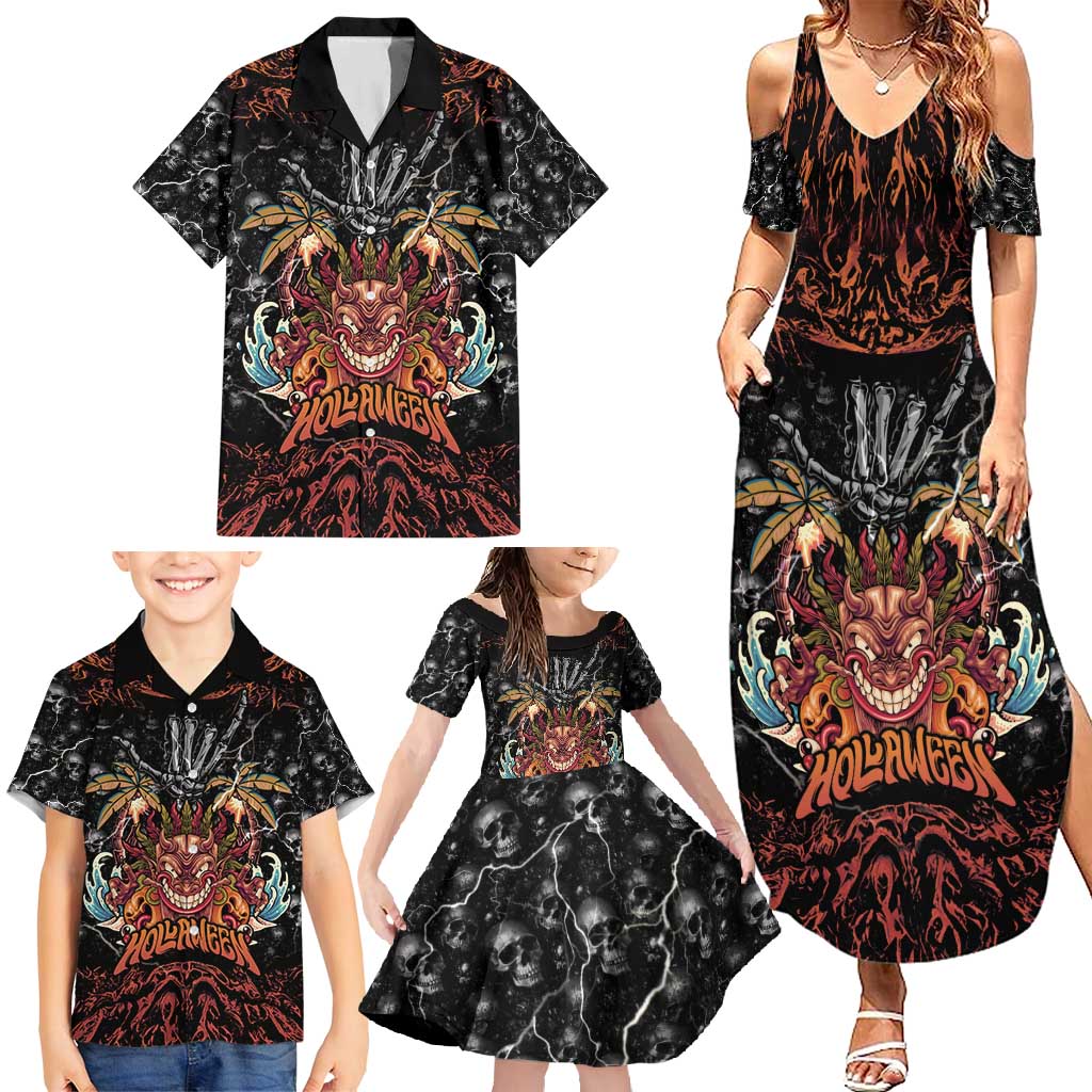 Aloha Halloween Family Matching Summer Maxi Dress and Hawaiian Shirt Horror Tiki Heavy Metal Style LT05 - Polynesian Pride
