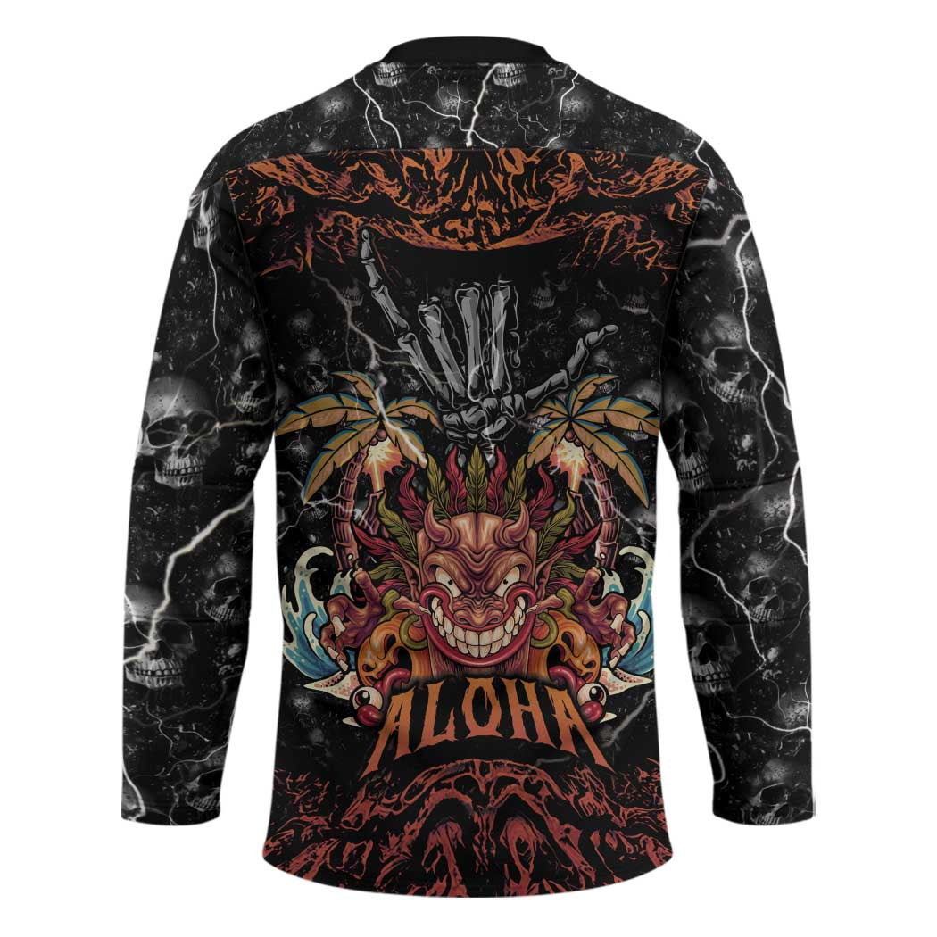Aloha Halloween Hockey Jersey Horror Tiki Heavy Metal Style - Polynesian Pride