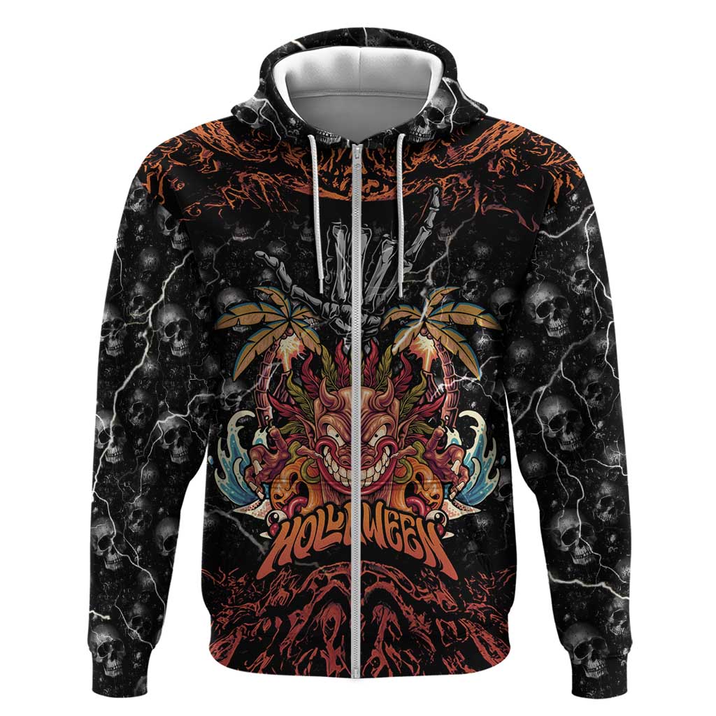 Aloha Halloween Hoodie Horror Tiki Heavy Metal Style - Polynesian Pride