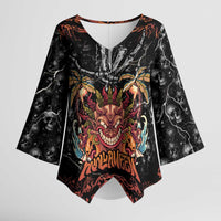 Aloha Halloween Kimono Sleeve Blouse Horror Tiki Heavy Metal Style - Polynesian Pride