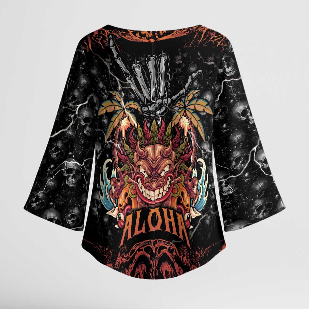 Aloha Halloween Kimono Sleeve Blouse Horror Tiki Heavy Metal Style - Polynesian Pride