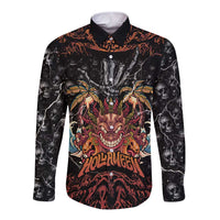 Aloha Halloween Long Sleeve Button Shirt Horror Tiki Heavy Metal Style - Polynesian Pride