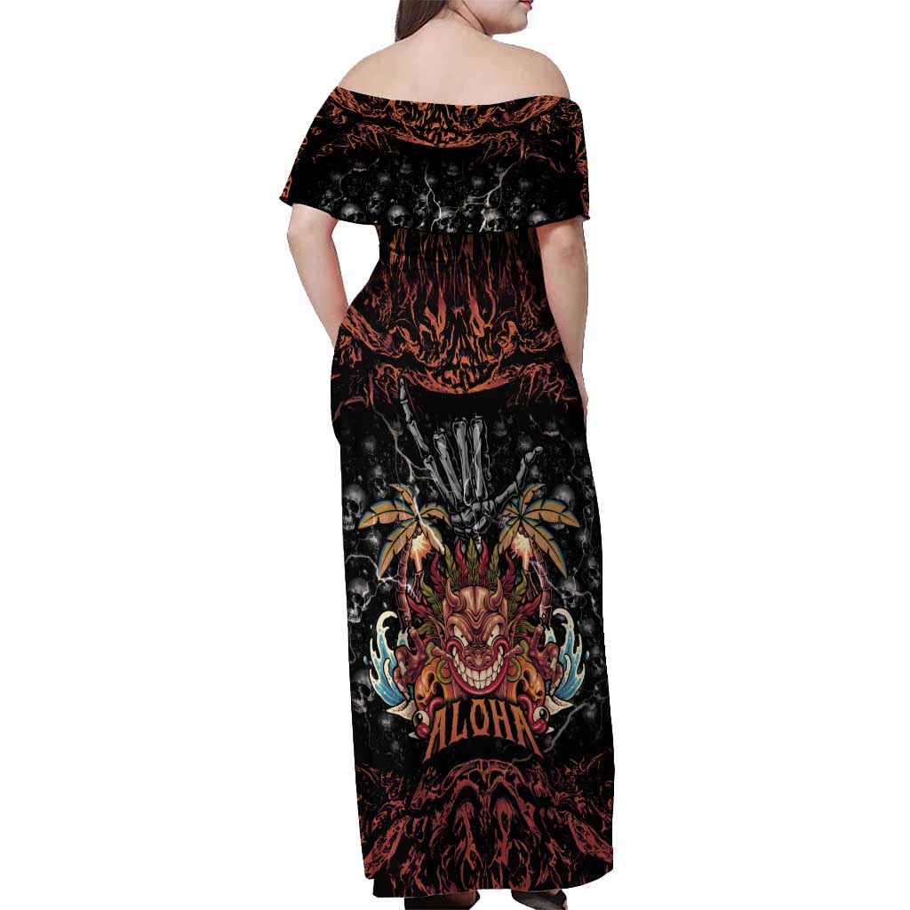 Aloha Halloween Off Shoulder Maxi Dress Horror Tiki Heavy Metal Style - Polynesian Pride