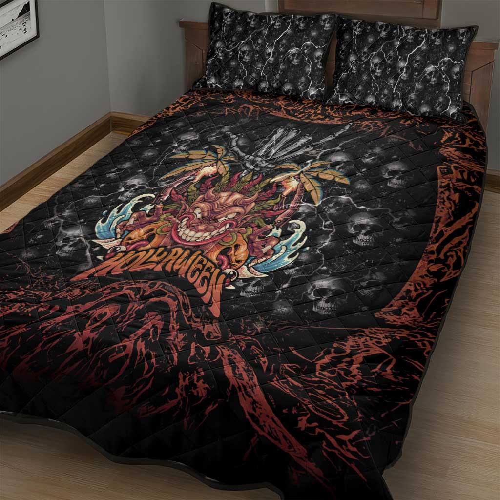Aloha Halloween Quilt Bed Set Horror Tiki Heavy Metal Style - Polynesian Pride