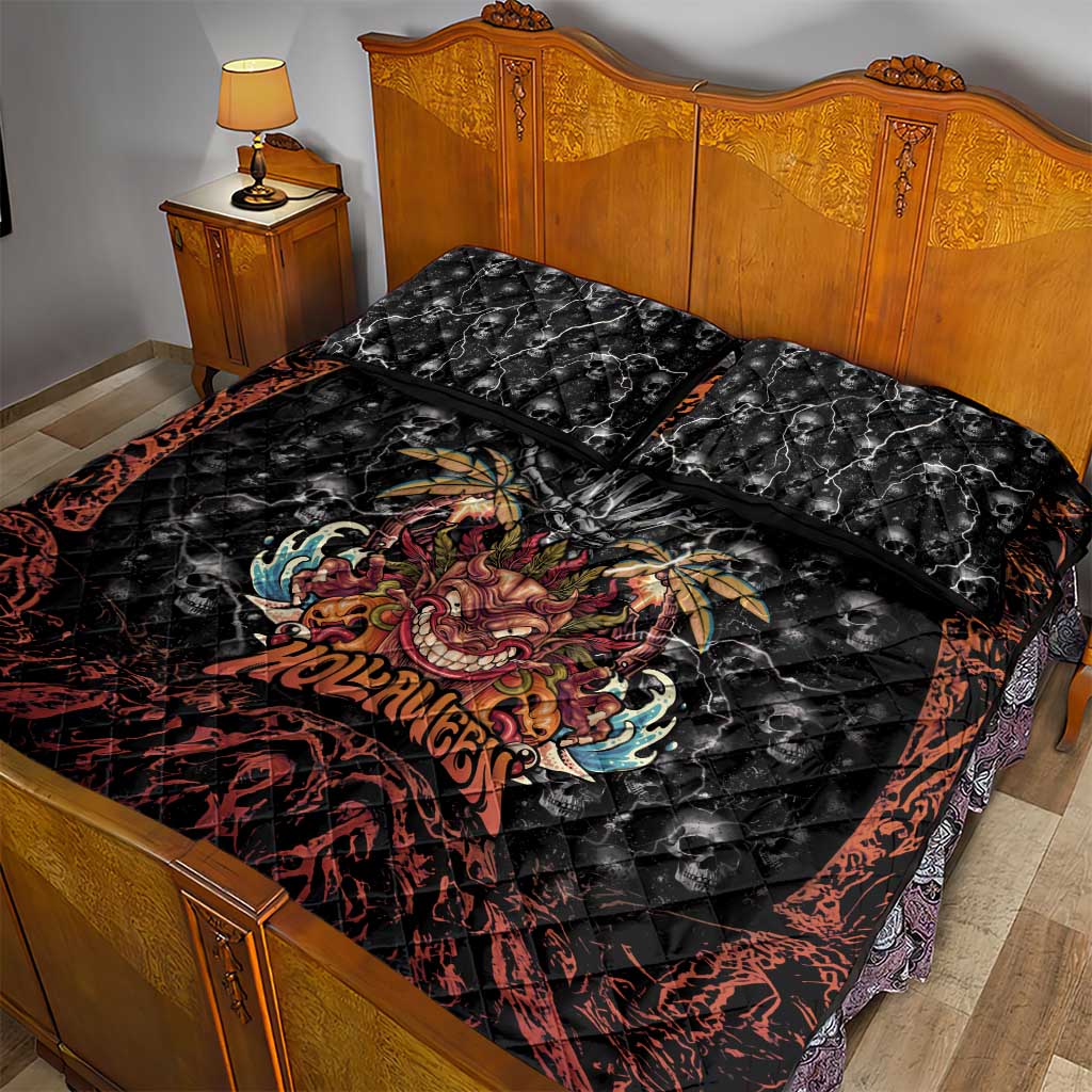 Aloha Halloween Quilt Bed Set Horror Tiki Heavy Metal Style - Polynesian Pride