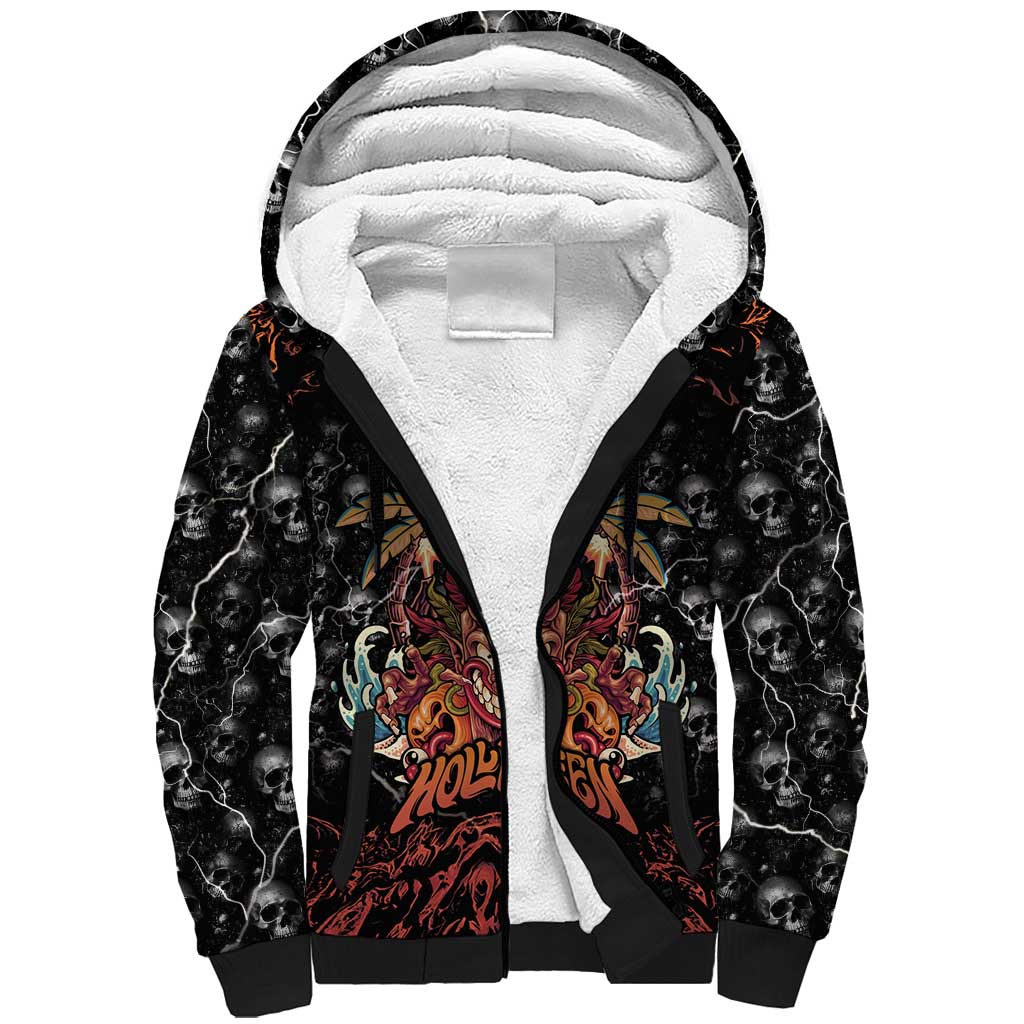 Aloha Halloween Sherpa Hoodie Horror Tiki Heavy Metal Style - Polynesian Pride