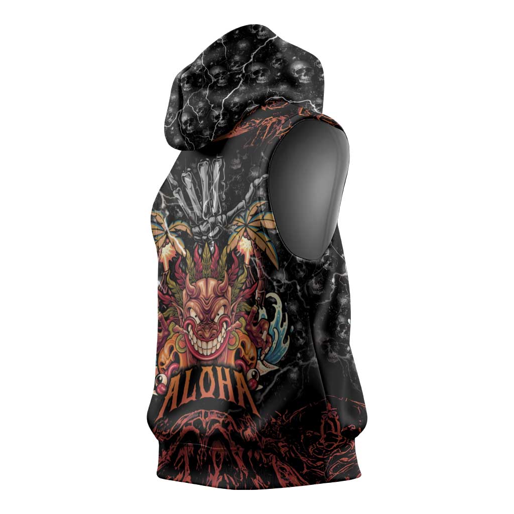 Aloha Halloween Sleeveless Hoodie Horror Tiki Heavy Metal Style - Polynesian Pride