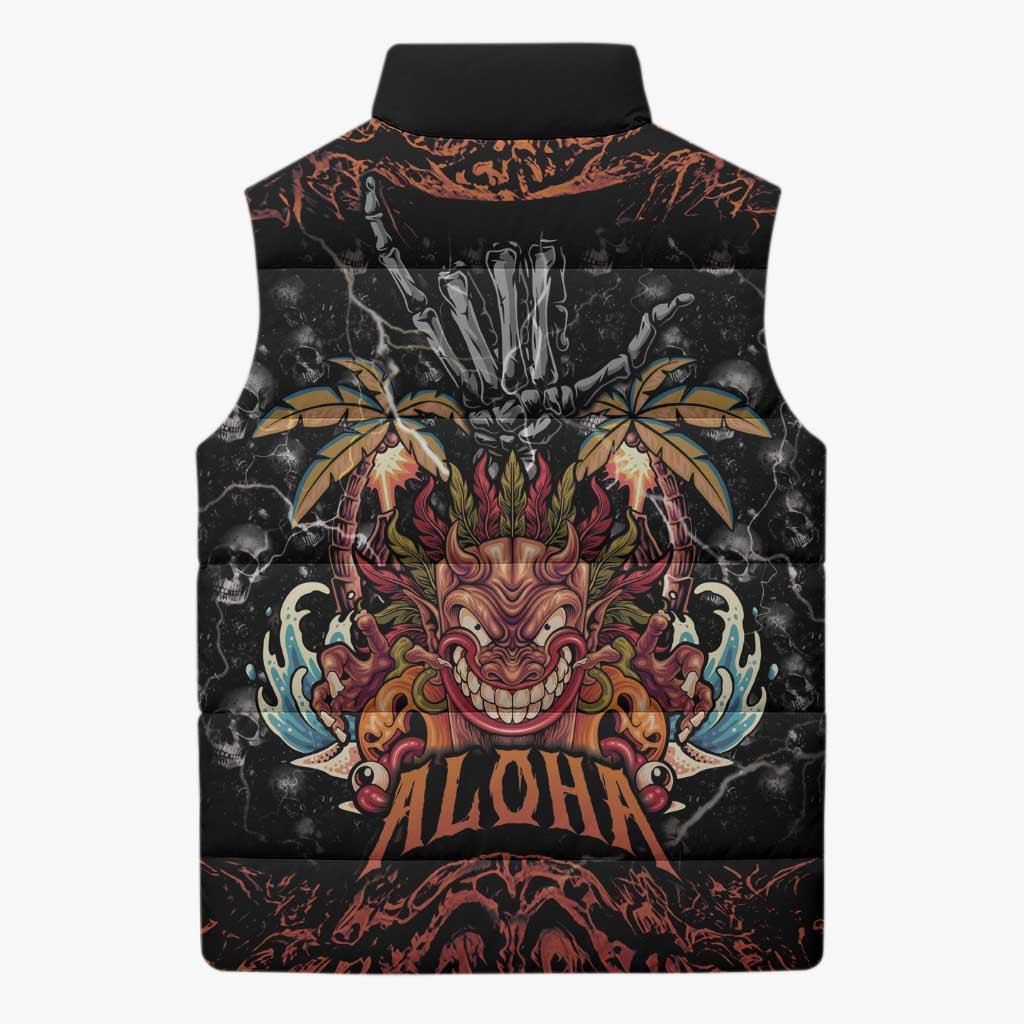 Aloha Halloween Sleeveless Puffer Jacket Horror Tiki Heavy Metal Style - Polynesian Pride