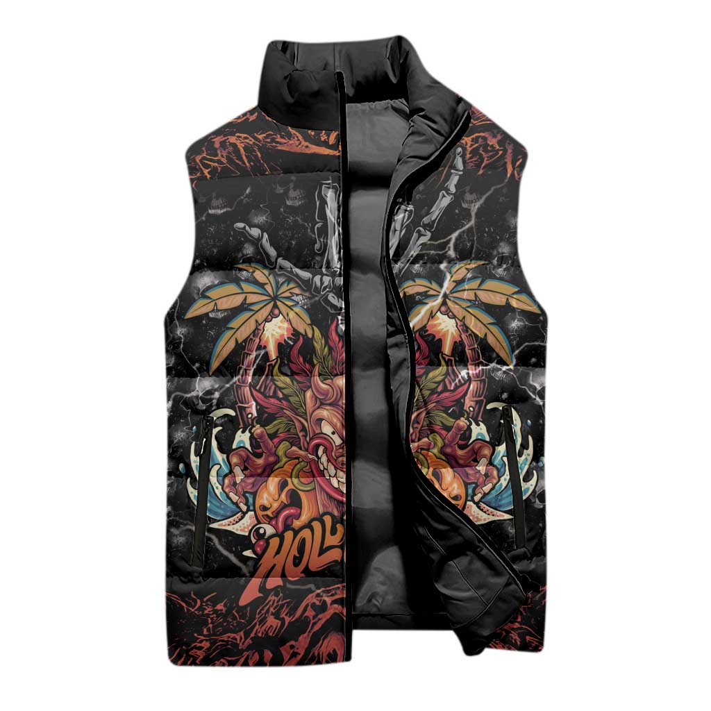 Aloha Halloween Sleeveless Puffer Jacket Horror Tiki Heavy Metal Style - Polynesian Pride