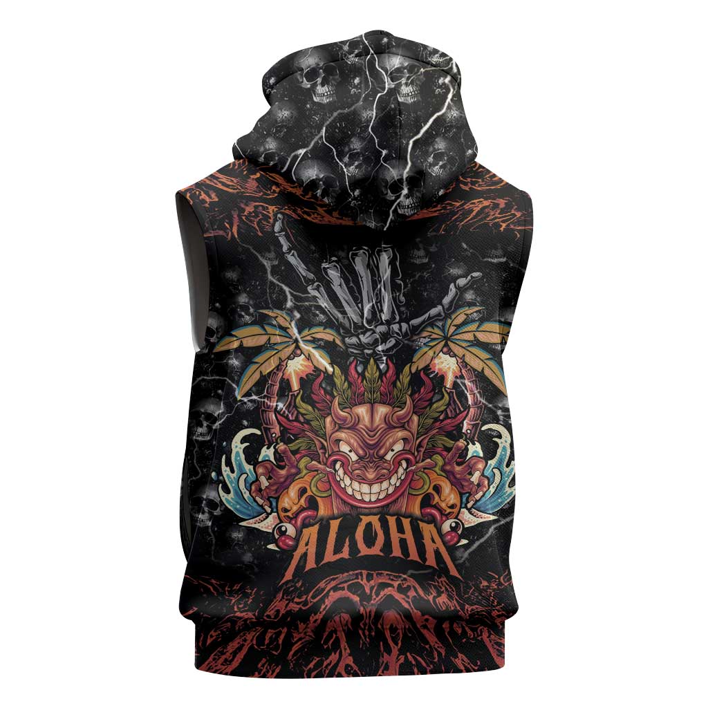 Aloha Halloween Sleeveless Zip Hoodie Horror Tiki Heavy Metal Style LT05 - Polynesian Pride