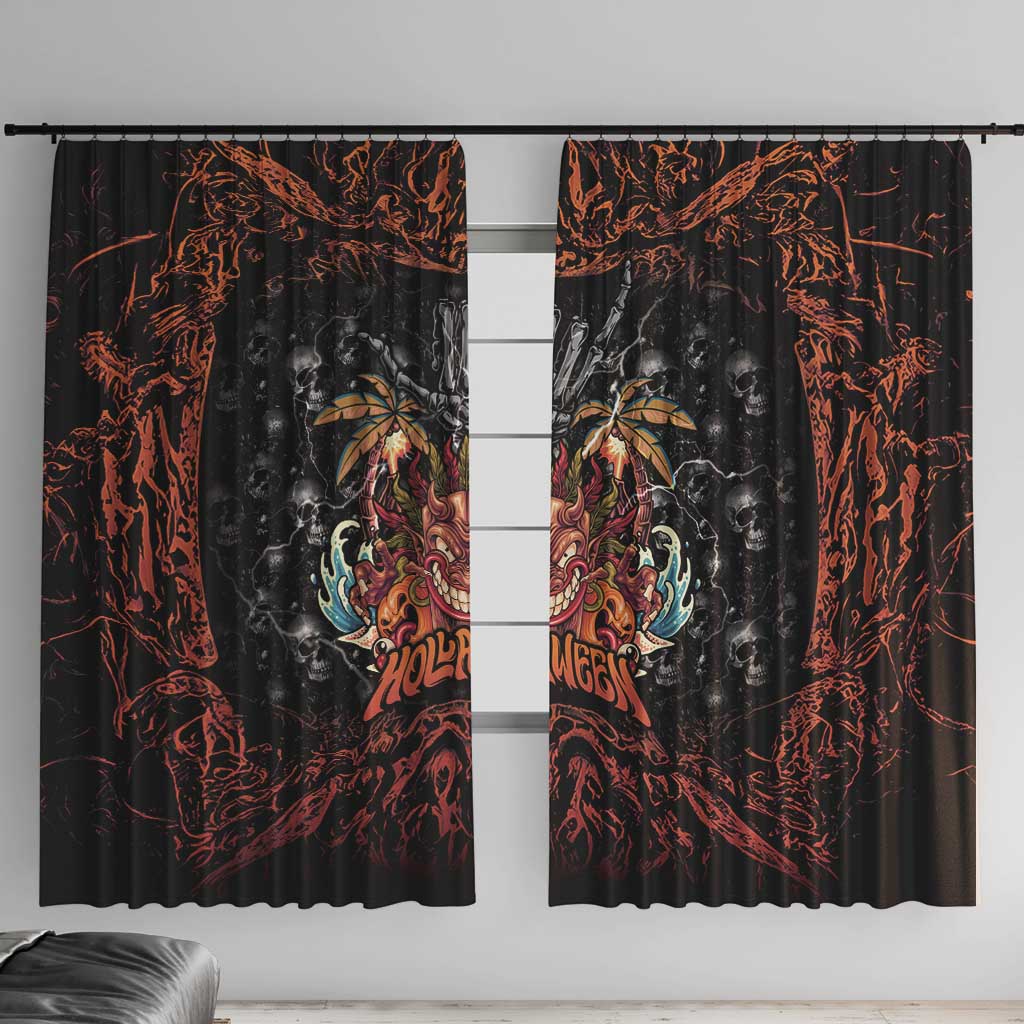 Aloha Halloween Window Curtain Horror Tiki Heavy Metal Style - Polynesian Pride