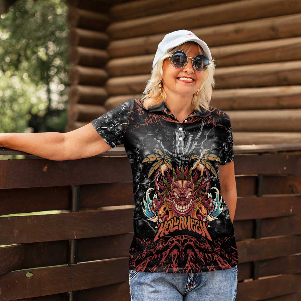 Aloha Halloween Women Polo Shirt Horror Tiki Heavy Metal Style - Polynesian Pride