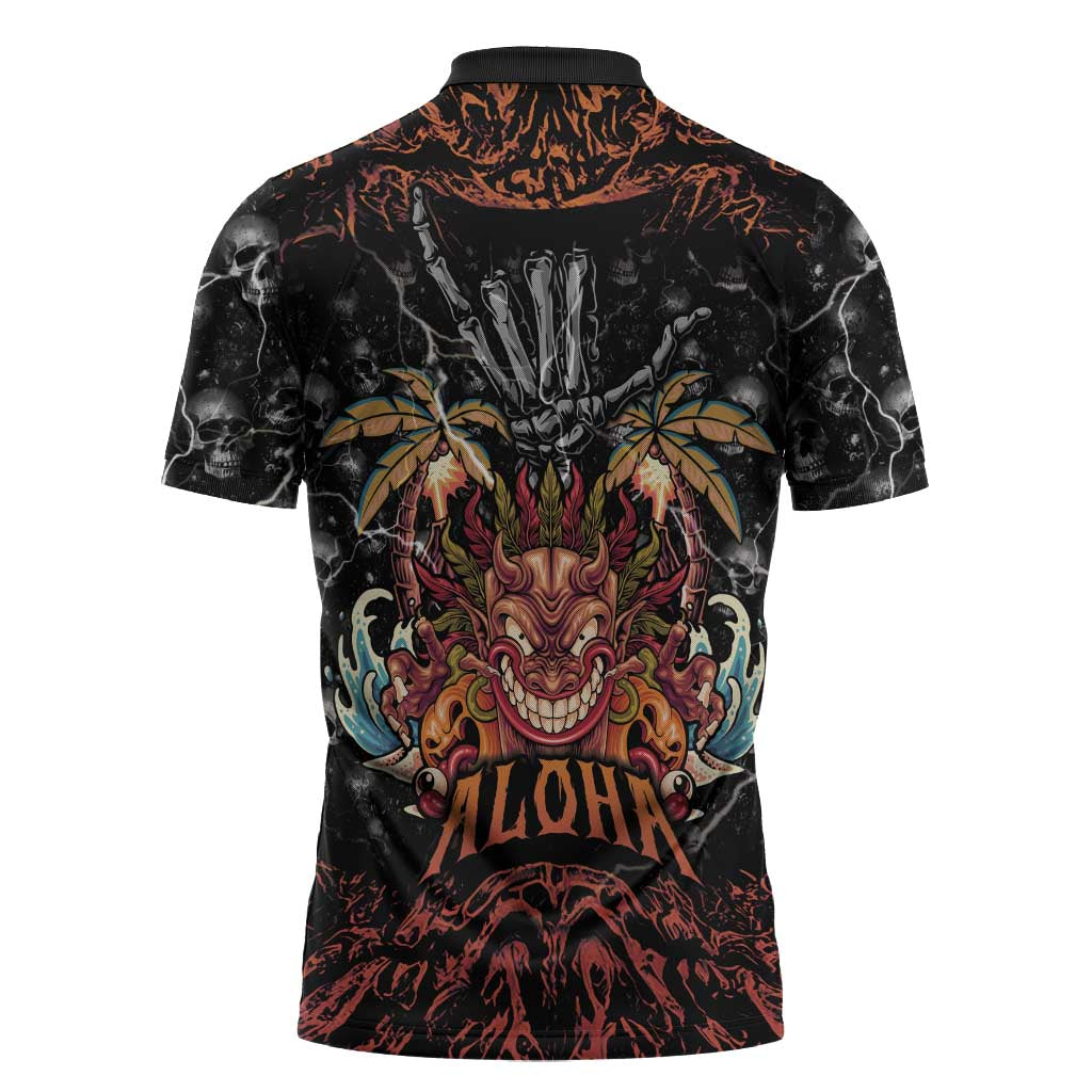 Aloha Halloween Zipper Polo Shirt Horror Tiki Heavy Metal Style - Polynesian Pride