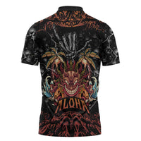 Aloha Halloween Zipper Polo Shirt Horror Tiki Heavy Metal Style - Polynesian Pride
