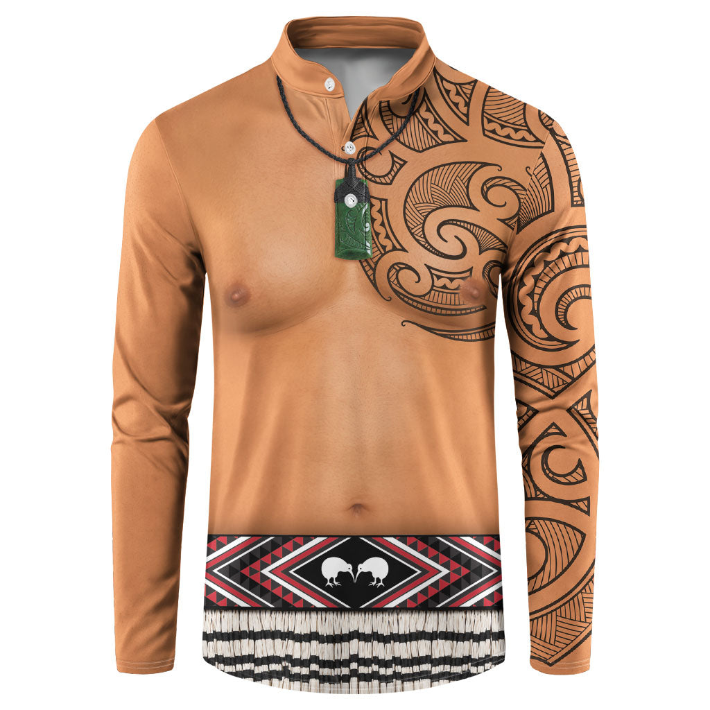 New Zealand Maori Tattoo Costume Button Sweatshirt LT05 Beige - Polynesian Pride