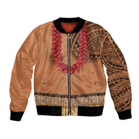 Samoa Tribal Tattoo Costume Bomber Jacket Ula Fala Necklace LT05 Unisex Beige - Polynesian Pride
