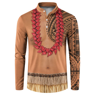 Samoa Tribal Tattoo Costume Button Sweatshirt Ula Fala Necklace LT05 - S / Beige