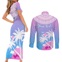 Personalised Fiji Your Paradise Festival Couples Matching Short Sleeve Bodycon Dress and Long Sleeve Button Shirt With Fijian Masi Tapa Pattern LT05 - Polynesian Pride