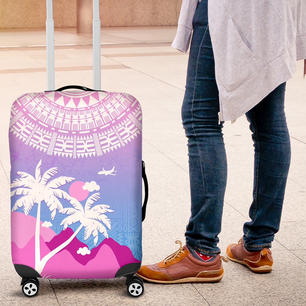 Fiji Your Paradise Festival Luggage Cover With Fijian Masi Tapa Pattern LT05 Blue - Polynesian Pride