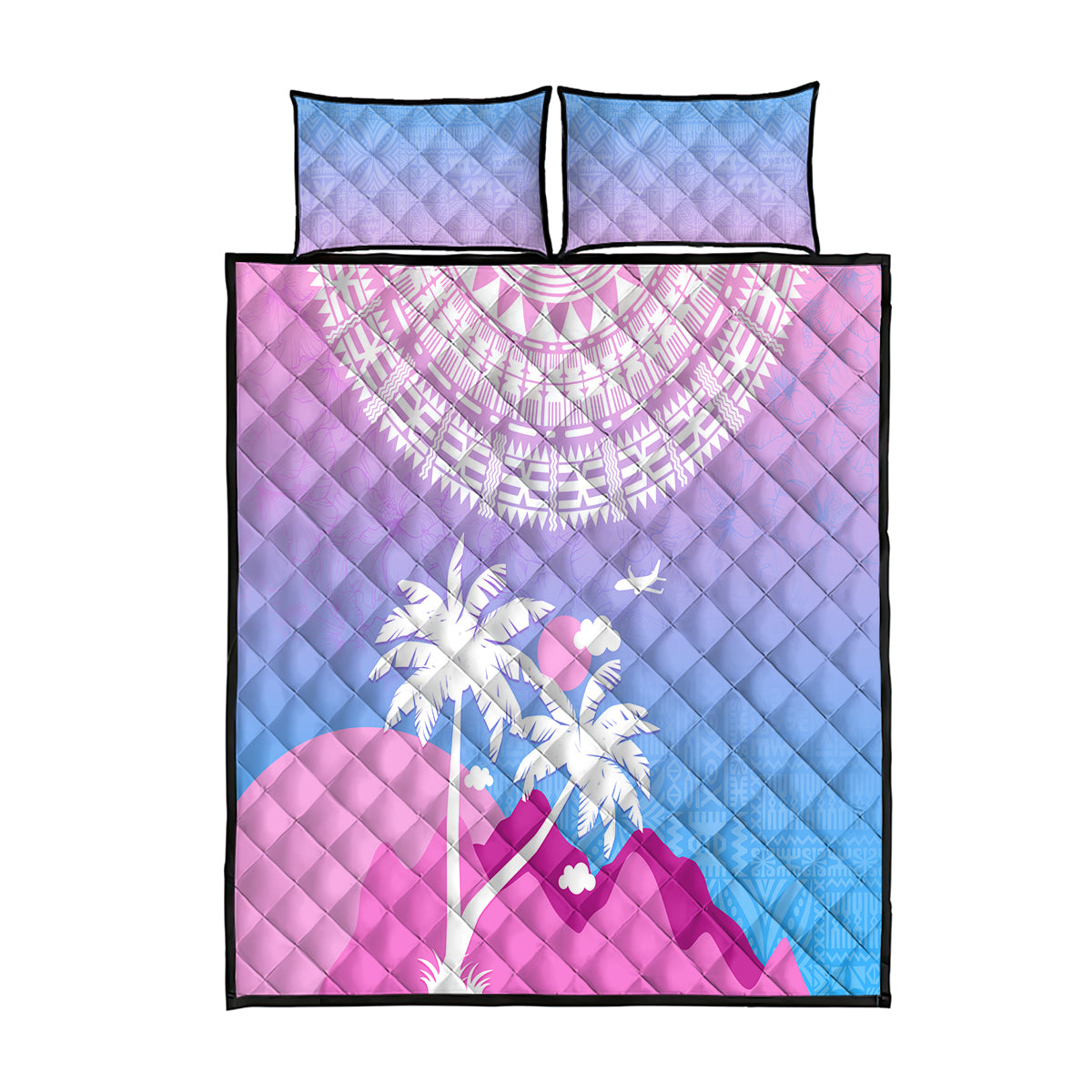 Fiji Your Paradise Festival Quilt Bed Set With Fijian Masi Tapa Pattern LT05 Blue - Polynesian Pride