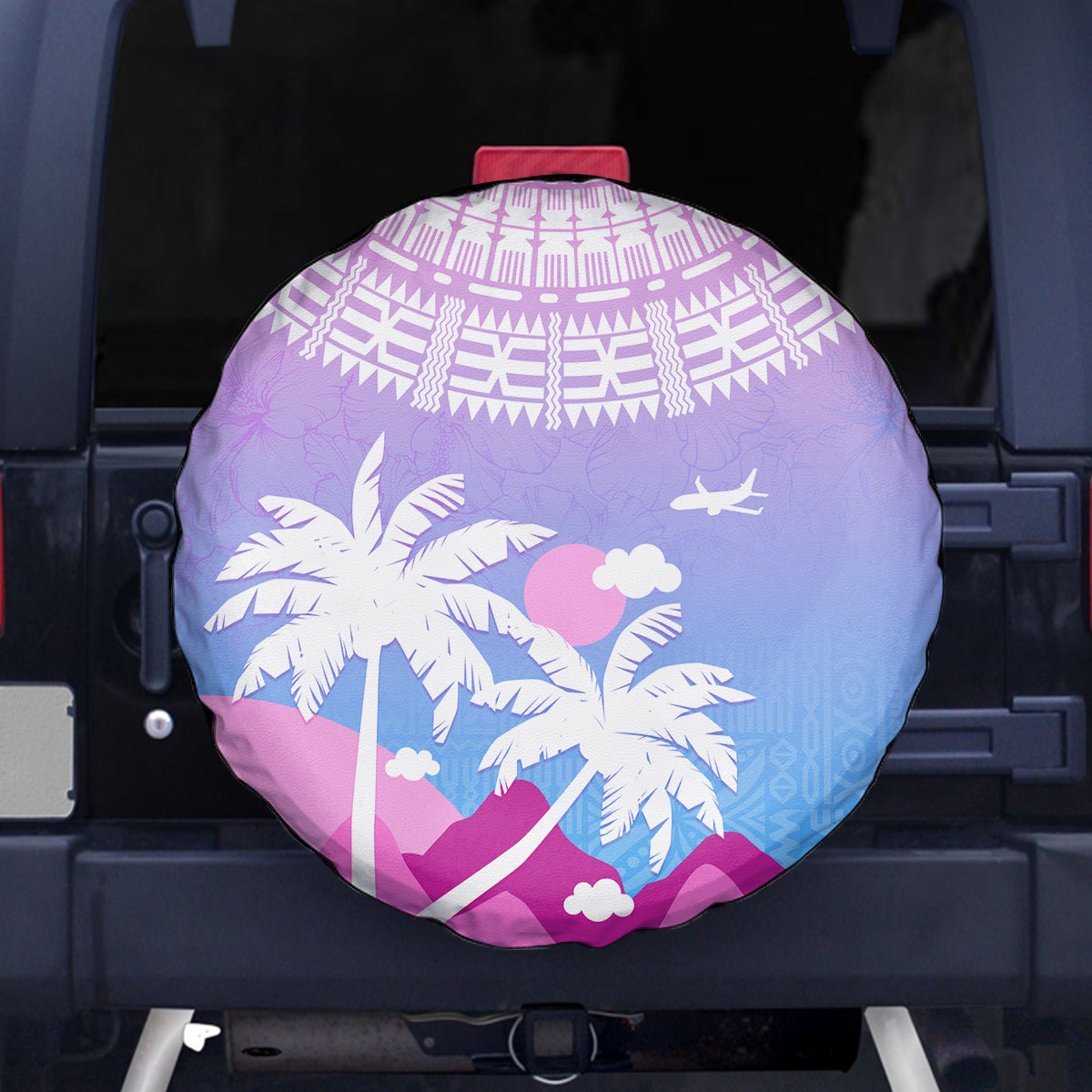 Fiji Your Paradise Festival Spare Tire Cover With Fijian Masi Tapa Pattern LT05 Blue - Polynesian Pride