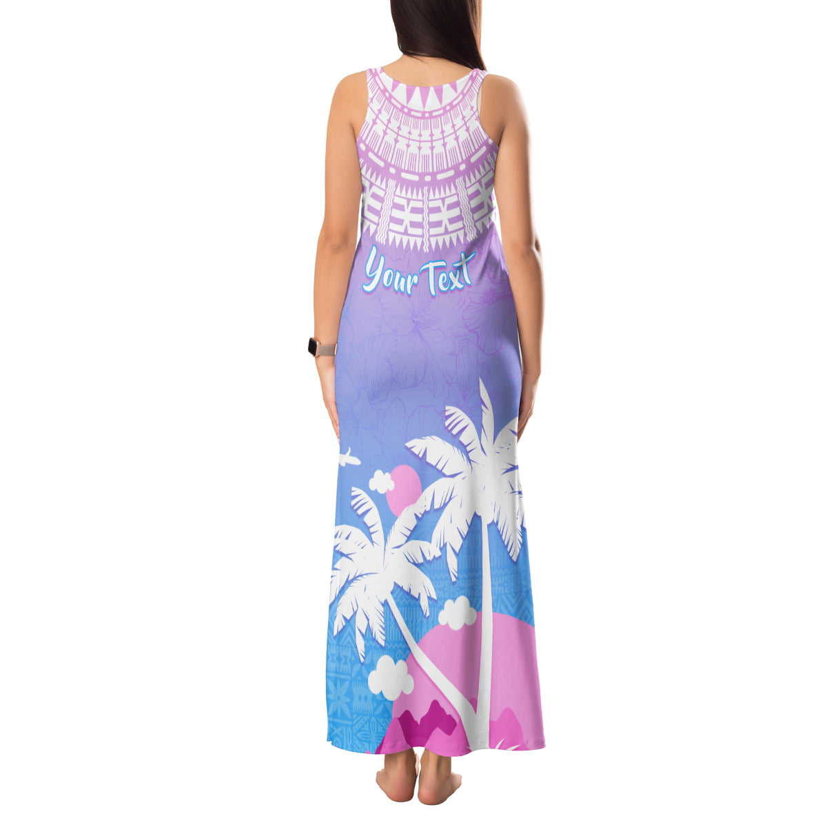 Personalised Fiji Your Paradise Festival Tank Maxi Dress With Fijian Masi Tapa Pattern LT05 - Polynesian Pride