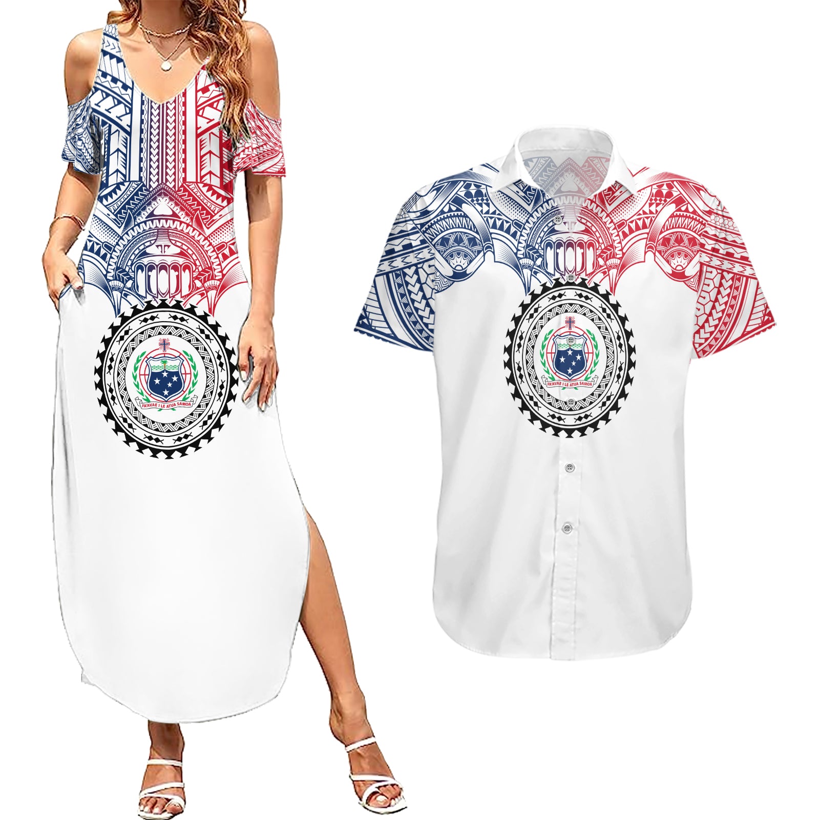 Samoa Black Saturday Couples Matching Summer Maxi Dress and Hawaiian Shirt Polynesian Tribal Simple Style LT05 White - Polynesian Pride