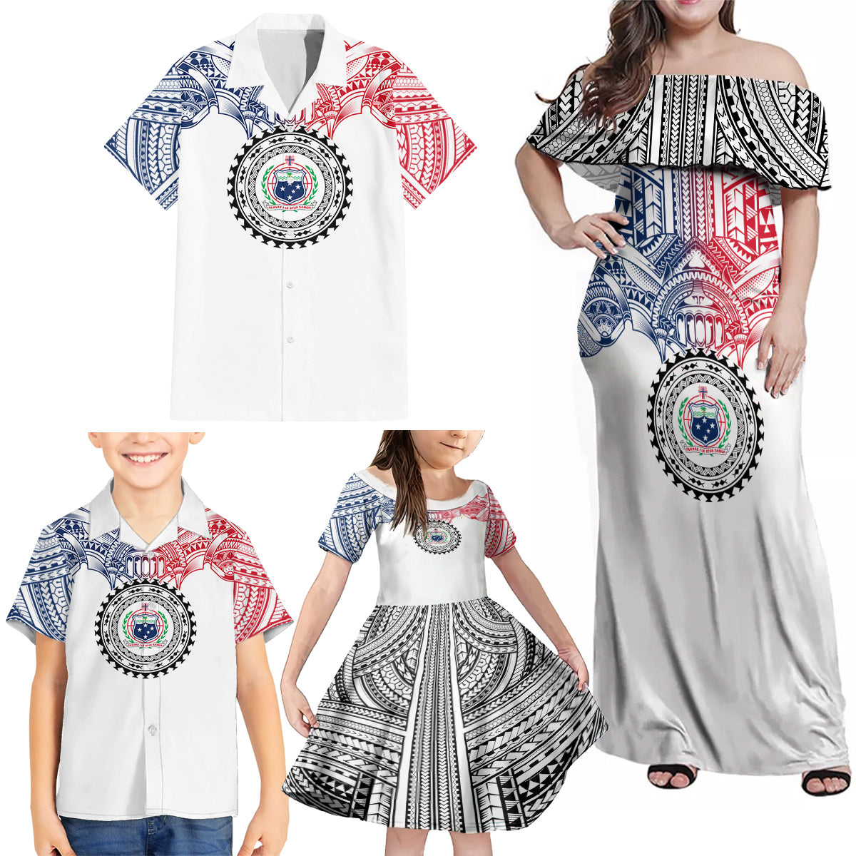 Samoa Black Saturday Family Matching Off Shoulder Maxi Dress and Hawaiian Shirt Polynesian Tribal Simple Style LT05 - Polynesian Pride