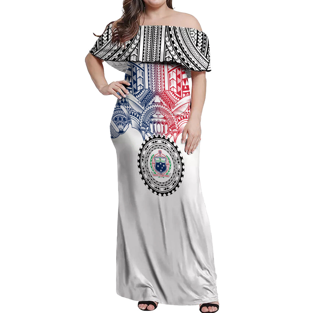 Samoa Black Saturday Off Shoulder Maxi Dress Polynesian Tribal Simple Style LT05 Women White - Polynesian Pride