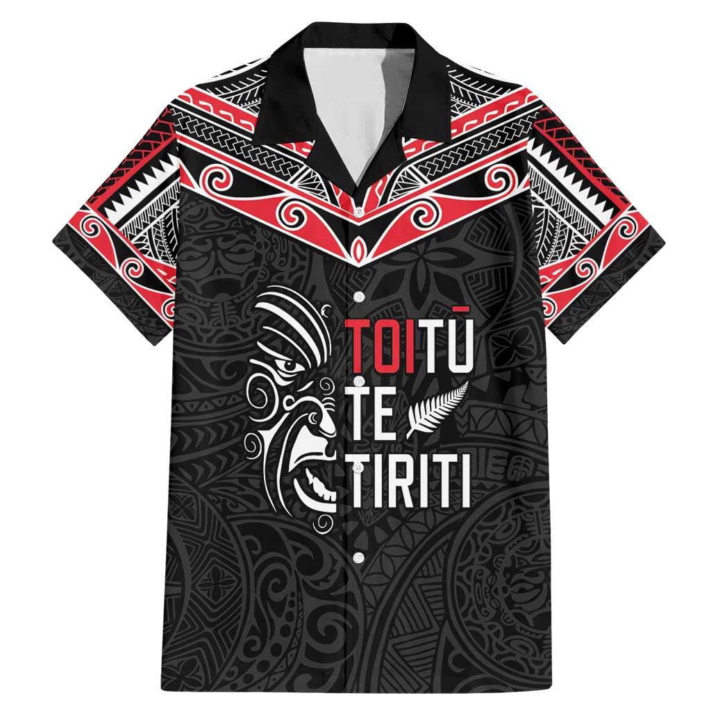 Aotearoa Toitu Te Tiriti Family Matching Mermaid Dress and Hawaiian Shirt New Zealand Honour The Treaty LT05 Dad's Shirt - Short Sleeve Black - Polynesian Pride