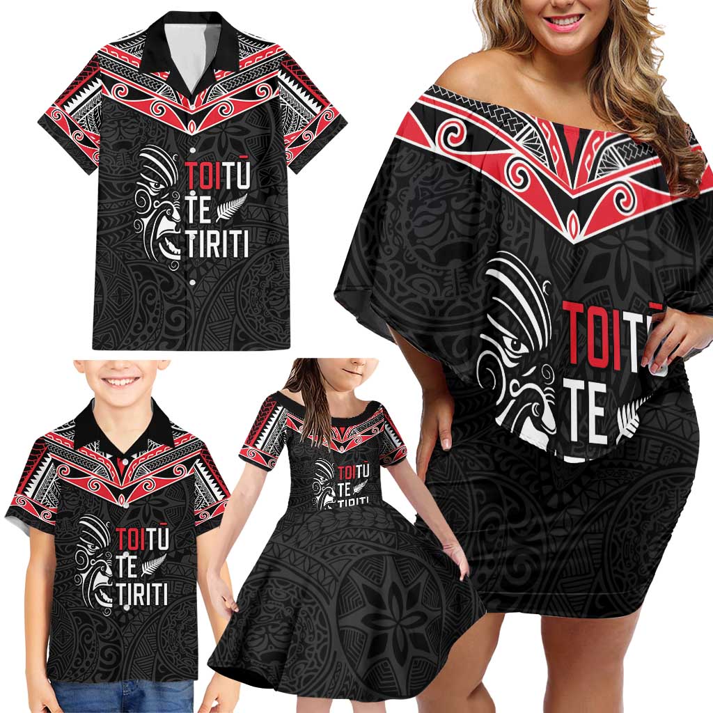 Aotearoa Toitu Te Tiriti Family Matching Off Shoulder Short Dress and Hawaiian Shirt New Zealand Honour The Treaty LT05 - Polynesian Pride