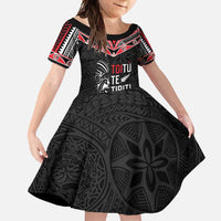 Aotearoa Toitu Te Tiriti Family Matching Tank Maxi Dress and Hawaiian Shirt New Zealand Honour The Treaty LT05 Daughter's Dress Black - Polynesian Pride