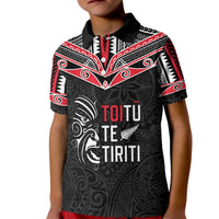 Aotearoa Toitu Te Tiriti Kid Polo Shirt New Zealand Honour The Treaty LT05 Kid Black - Polynesian Pride