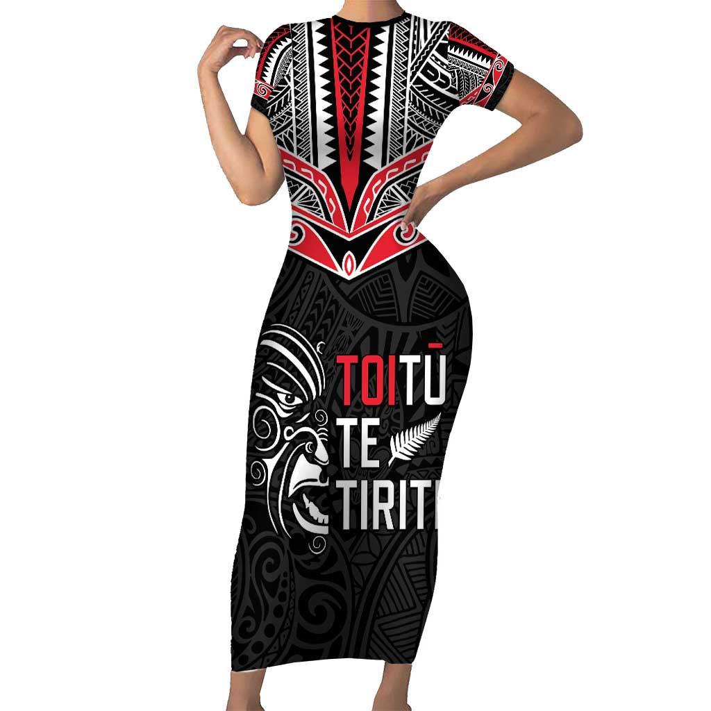 Aotearoa Toitu Te Tiriti Short Sleeve Bodycon Dress New Zealand Honour The Treaty