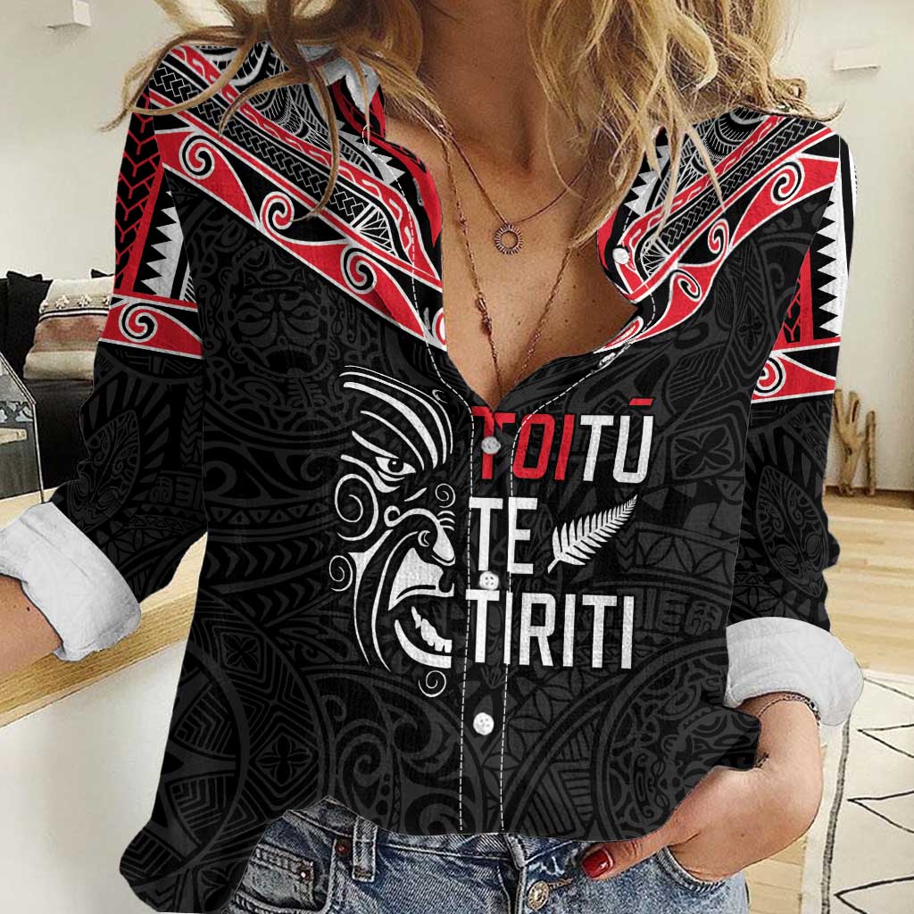 Aotearoa Toitu Te Tiriti Women Casual Shirt New Zealand Honour The Treaty LT05 Female Black - Polynesian Pride