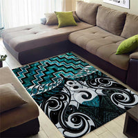 New Zealand Maori Area Rug Poutama Pikorua Turquoise Paua Shell
