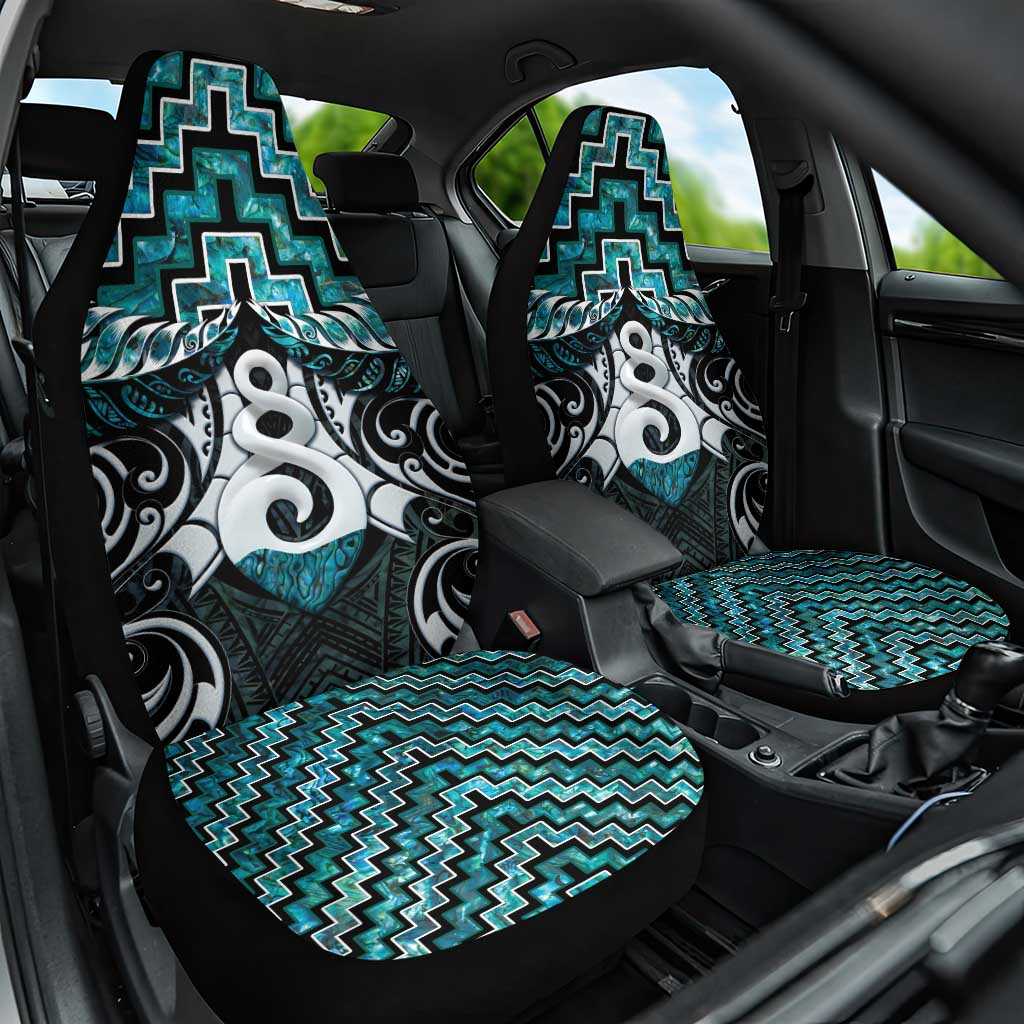 New Zealand Maori Car Seat Cover Poutama Pikorua Turquoise Paua Shell