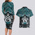 New Zealand Maori Couples Matching Long Sleeve Bodycon Dress and Hawaiian Shirt Poutama Pikorua Turquoise Paua Shell