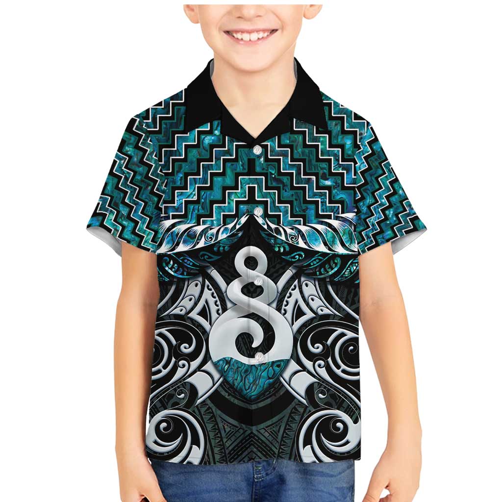 New Zealand Maori Family Matching Mermaid Dress and Hawaiian Shirt Poutama Pikorua Turquoise Paua Shell LT05 Son's Shirt Turquoise - Polynesian Pride
