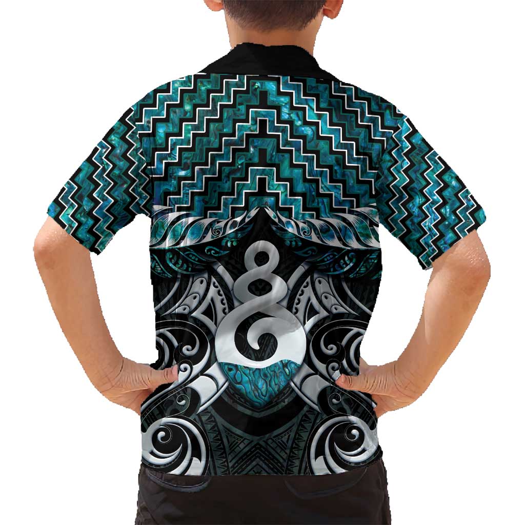 New Zealand Maori Family Matching Off Shoulder Short Dress and Hawaiian Shirt Poutama Pikorua Turquoise Paua Shell LT05 - Polynesian Pride