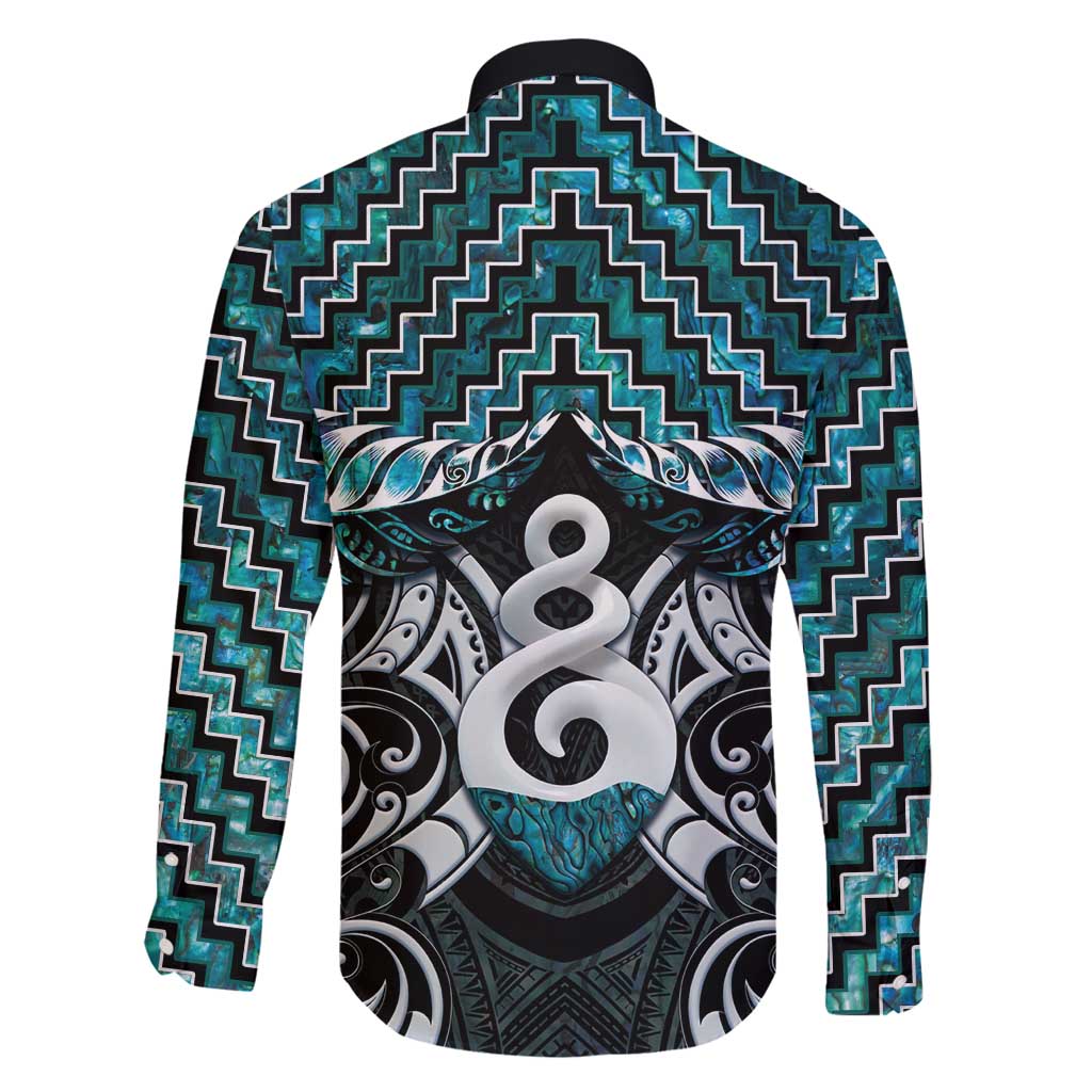 New Zealand Maori Family Matching Off Shoulder Short Dress and Hawaiian Shirt Poutama Pikorua Turquoise Paua Shell LT05 - Polynesian Pride