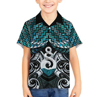 New Zealand Maori Family Matching Short Sleeve Bodycon Dress and Hawaiian Shirt Poutama Pikorua Turquoise Paua Shell LT05 Son's Shirt Turquoise - Polynesian Pride