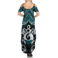 New Zealand Maori Family Matching Summer Maxi Dress and Hawaiian Shirt Poutama Pikorua Turquoise Paua Shell LT05 - Polynesian Pride